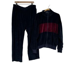 Vintage 90s Honors Velour Tracksuit Set Navy Burgundy XL Hip Hop Streetwear